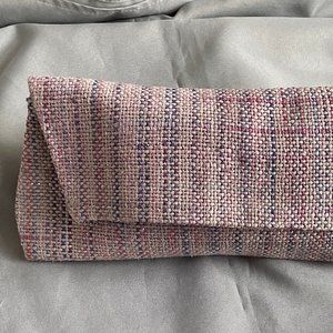 Vintage 90s Pastel Tweed Clutch Purse with Silver Metallic Thread